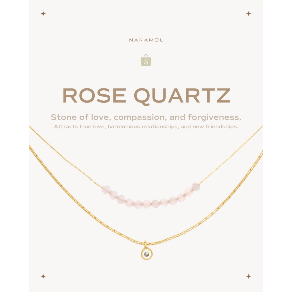 Rose quartz - POWER STONE DOUBLE-LAYERED NECKLACE สร้อยคอหินมงคลสองชั้น-หินโรสควอตซ์