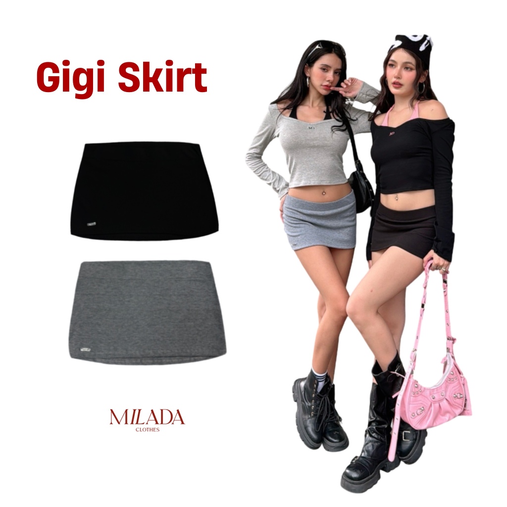 gigi skirt กระโปรงผ้าร่องเอวต่ำ (016)