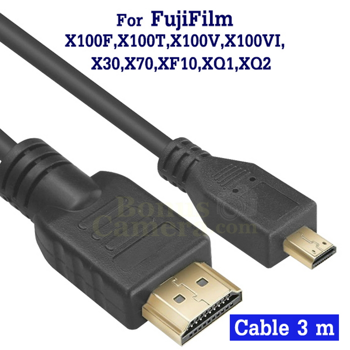 สาย HDMI ยาว 3m  ต่อกล้องฟูจิ X100F,X100T,X100V,X100VI,X30,X70,XF10,XQ1,XQ2 เข้ากับ HD TV,Monitor Fu