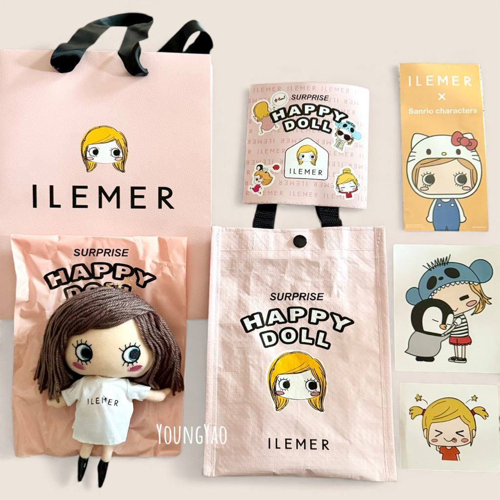 Ilemer Surprise Happy Doll เซต ((ตุ๊กตา 1 + สติ๊กเกอร์ 3 + ถุงแบรนด์))