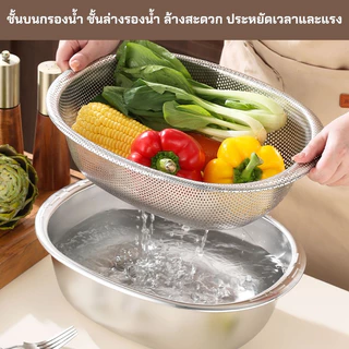 กะละมังล้างผัก กระชอนสแตนเลสคุณภาพสูง ทนทาน สะดวกในการใช้งาน มี2แบบมีรูและไม่มีรู สำหรับล้างผักและใส่อาหารได้หลากหลาย