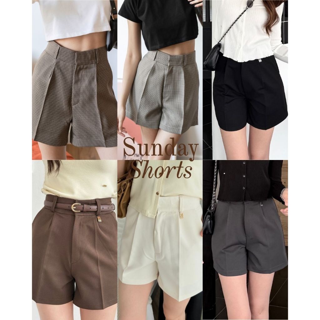 Sunday Shorts ກາງເກງຂາສັ້ນເອວສູງ ຊົງກົງ ຜ້າໜາ ຢູ່ຊົງ ເພີ່ມສີໃໝ່
