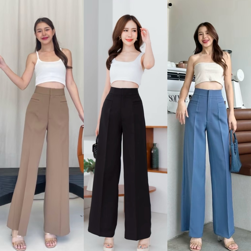 SALE Size:S-XL กางเกงขายาวกระเป๋าเจาะ ผ้าไมโคร กระบอกกลาง
