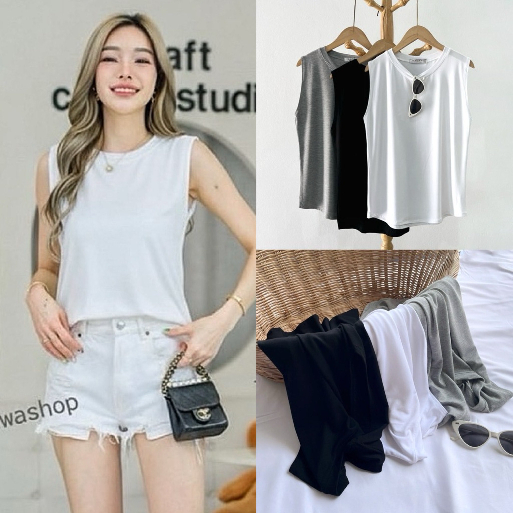 เสื้อแขนกุดทรงปล่อย ผ้าเรย่อนเนื้อนิ่มเด้ง