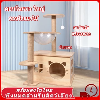 คอนโดแมวใหญ่ คอนโดแมว คอนโดแมวไม้ คอนโดต้นไม้แมว บ้านแมว เหมาะสำหรับเลี้ยงน้องแมว 4-6ตัว เสาลับเล็บ ขนาดใหญ่ ผ้ากำมะหยี่