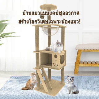 คอนโดแมวใหญ่ คอนโดแมว คอนโดแมวไม้ คอนโดต้นไม้แมว บ้านแมว เหมาะสำหรับเลี้ยงน้องแมว 4-6ตัว เสาลับเล็บ ขนาดใหญ่ ผ้ากำมะหยี่