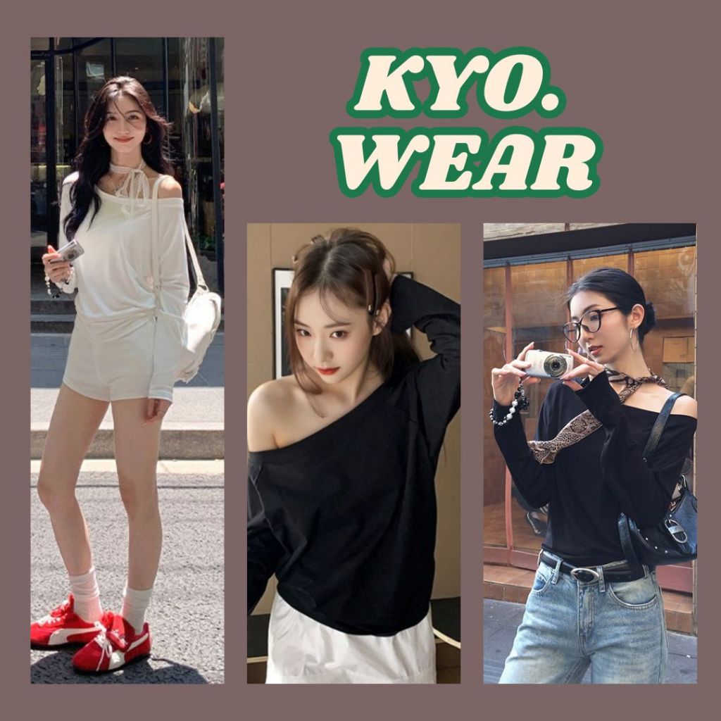 KYO 🌸 เกาหลีสไตล์ เสื้อแขนยาวสีพื้นไหล่เดียวสำหรับผู้หญิง ผ้าCOTTON โคตรนุ่ม อุปนิสัยซับซ้อน สไตล์ขี้เกียจ ส่งจากไทย