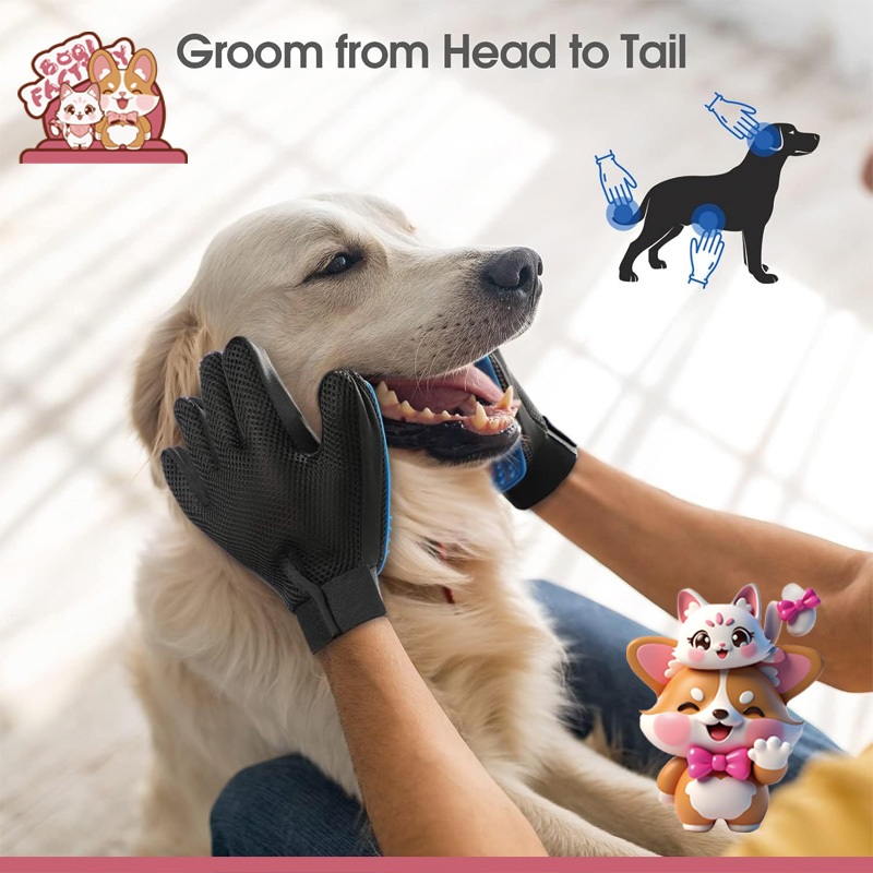 Boqi Factory ถุงมือแปรงขน. กำจัดขนสัตว์เลียง หวีขนหมาและขนแมวถุงมือแปรงขนแมว สุน