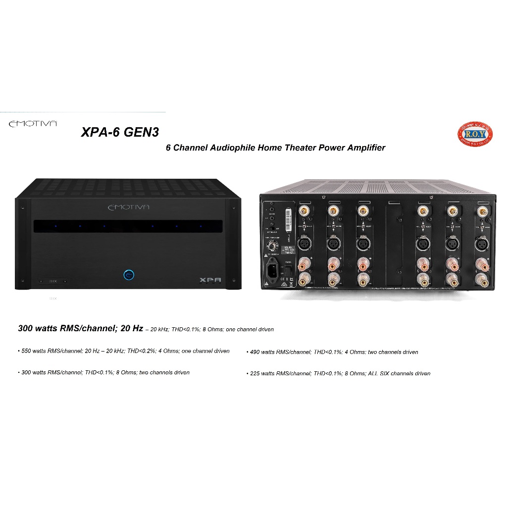 EMOTIVA  XPA-6 GEN3     6 Channel Audiophile Home Theater Power Amplifier