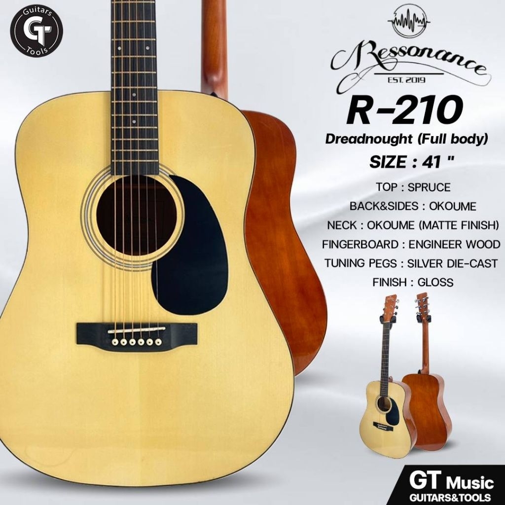 Ressonance R-210 | กีตาร์โปร่ง Dreadnought สไตล์ยอดนิยม เสียงดี เล่นง่าย 🎉มีเก็บปลายทาง