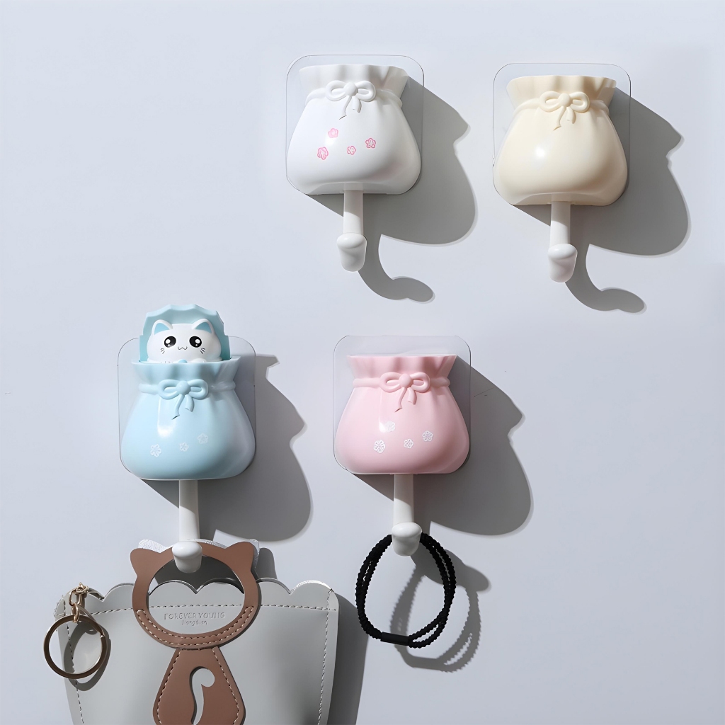 MOMOMART ที่แขวนติดผนัง น้องแมว ตะขอแขวนติดผนัง รับน้ำหนักได้ ไม่ต้องเจาะผนัง รุ่น MF1-003