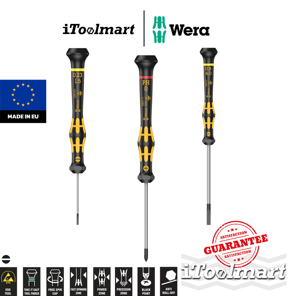 WERA ESD Kraftform Micro screwdriver ไขควงปากแฉก รุ่น 1550/ ไขควงปากแบน รุ่น 1578 มีหลายขนาดให้เลือก