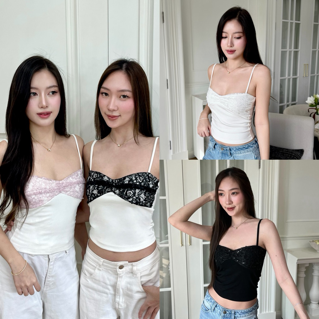 Ella top by shewear.bkk เสื้อสายเดี่ยวลูกไม้กลิตเตอร์