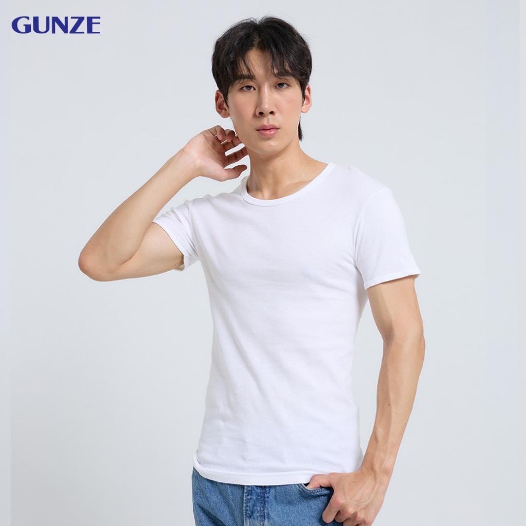 GUNZE กุนเซ่ เสื้อยืดผู้ชาย แขนสั้น คอกลม สีขาว รุ่น GS1641
