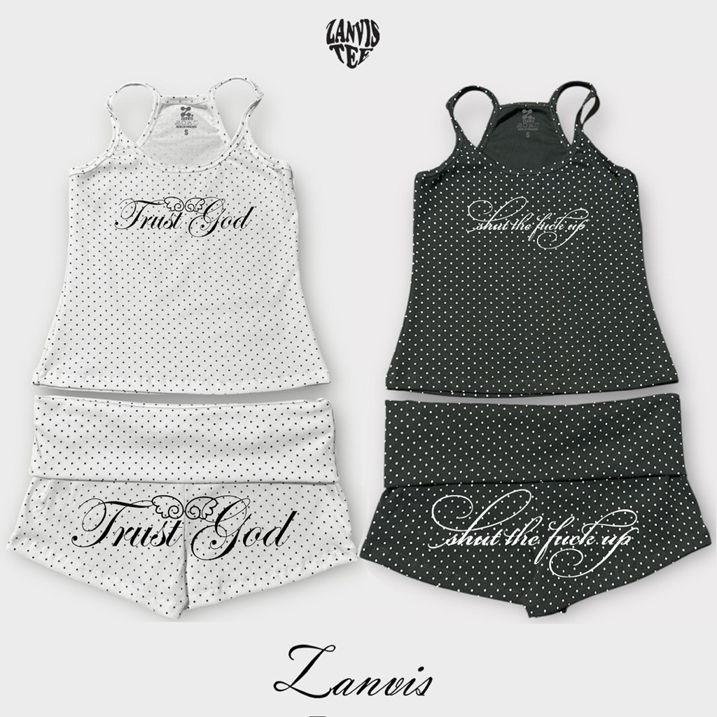 (Zanvistee)เสื้อสายเดี่ยว กางเกง polka dot ผ้าคอตตอลยูนิ ใส่สบาย เนื้อนุ่ม ยืดได้เยอะ