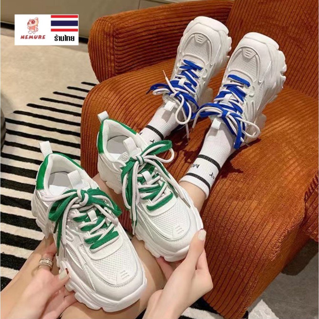 (S-1119) New รองเท้าผ้าใบผู้หญิง เสริมส้นหนา ใส่แล้วสูง รองเท้าลำลอง แฟชั่นเกาหลี ทรงสปอร์ต ใส่สบาย