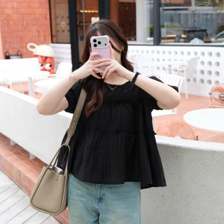 (พร้อมส่งครบสี)Bonnie top🐻Chakiya.store❣️เสื้อคอกลม ช่วงตัวแต่งชั้นระบาย