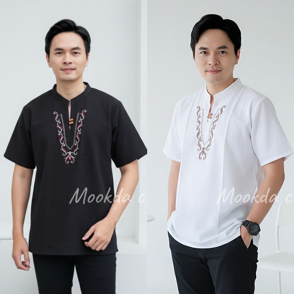 🐯🐯เสื้อผ้าฝ้ายคอจีนปักลายคอม ชาย🐯🐯