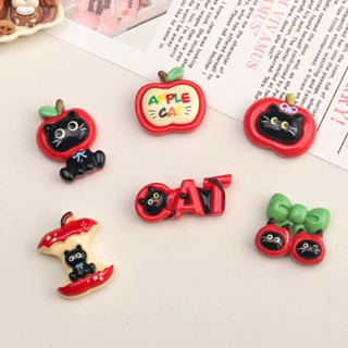 🇹🇭 เรซิ่น (054) แอปเปิ้ล แมวดำ 6 ชิ้น/เซ็ท  การ์ตูนเคลือบเงา…