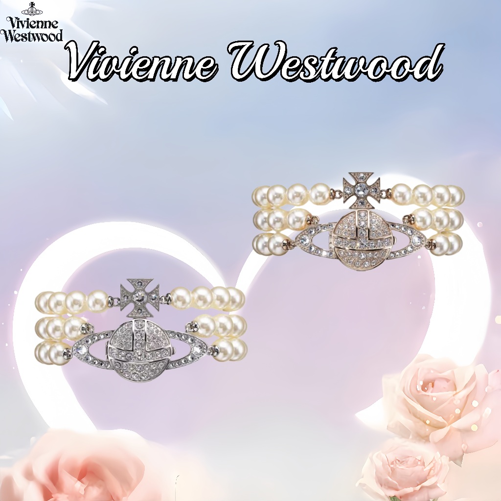 💝ของแท้ 100% New🌸Vivienne Westwood Pearl and diamond Saturn bracelet  นาฬิกาข้อมือ ดู Women Watches