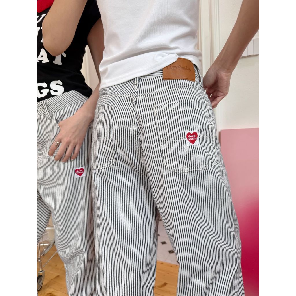 Jonny pants กางเกงขายาวทรงกระบอกลายริ้วตรง งานปักลายหัวใจ ❤️ (พร้อมส่ง) - รูปที่ 4
