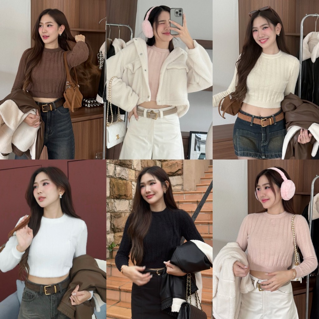 NICHARIS - เสื้อแขนยาวผ้าไหมพรมขนนุ่ม รุ่น Elsa Top