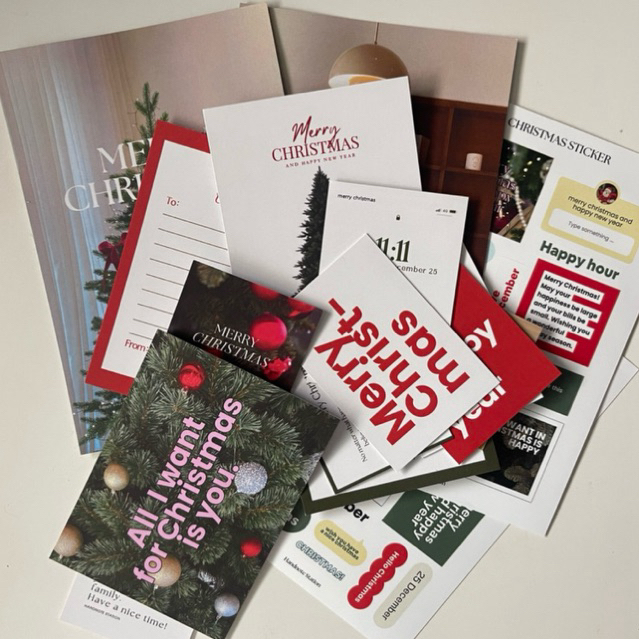 เซตของขวัญคริสต์มาส เซตโปสการ์ด เซตตกแต่งสติกเกอร์ Christmas Gift Set - Handnote Station