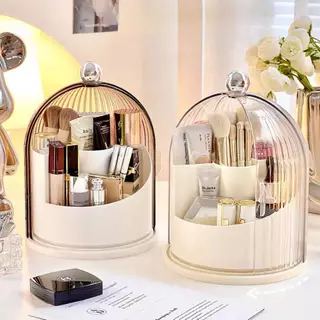กล่องเก็บเครื่องสำอาง หมุนได้ 360 ํ พร้อมฝาโดมกันฝุ่น กว้าง จุของได้เยอะ ดีไซน์เรียบหรู