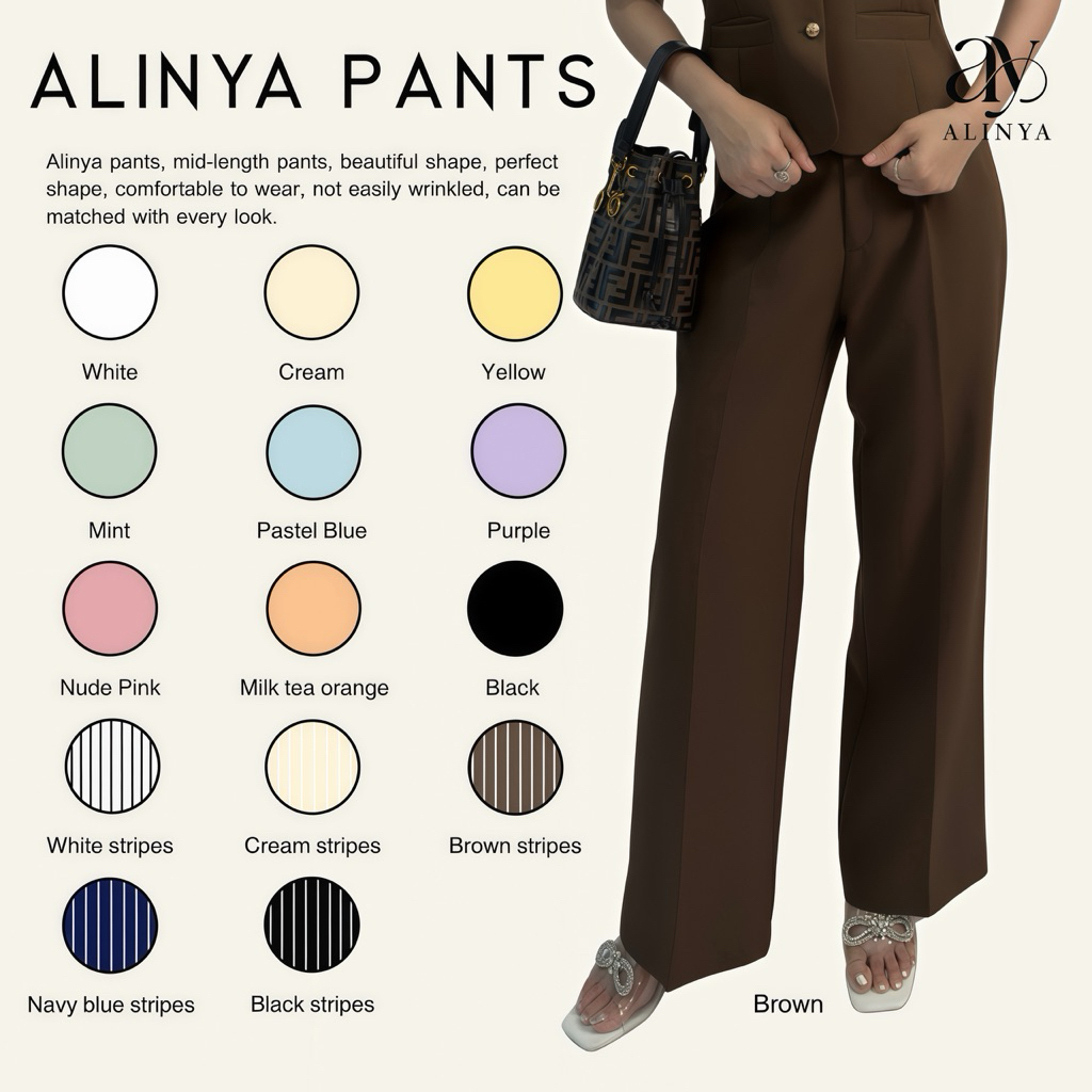 Alinya-กางเกงขายาวเอวสูง ทรงกระบอก(กระเป๋าหลัง)