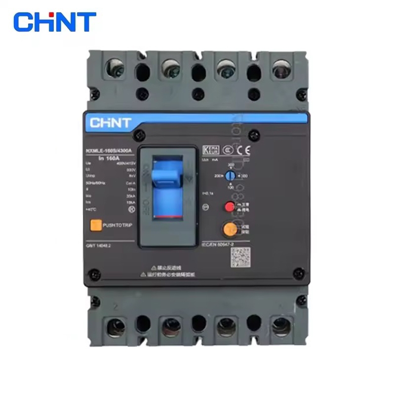 CHINT 4P NXMLE 63A 80A 100A 125A เบรกเกอร์ สามเฟส แบบเคสหล่อพร้อมสวิตช์หลักป้องกันการรั่วไหล