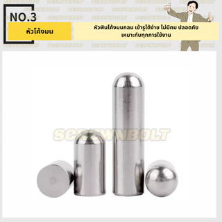 ปิ๊น พิน หัวโค้งมน กลมตัน ทรงกระบอกเรียบ สแตนเลส 304 - แกน 3|3.5|4 มม. / Round Head Dowel Pin