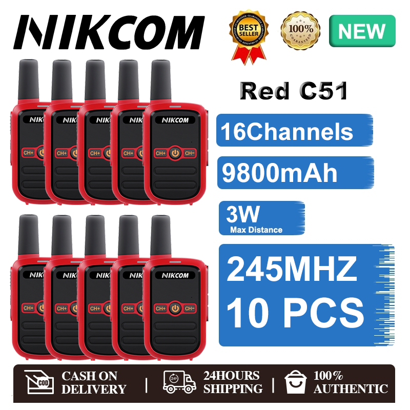 NIKCOM Red C51 Walkie Talkie 16 ချန်နယ် 9800mAh — 3km (အတွင်းခန်းအသုံးပြု)