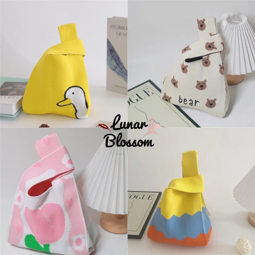 Lunar Blossom~กระเป๋าถือถักลายการ์ตูนสำหรับผู้หญิงฤดูใบไม้ผลิ/ฤดูใบไม้ร่วงใหม่ กระเป๋าถือเดินทาง/ทำงาน ความจุขนาดใหญ่