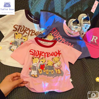 เสื้อยืดเด็กผู้หญิง เสื้อแขนสั้นเด็ก รัดเอว ลายหมีน่ารัก งายแฟชั่น