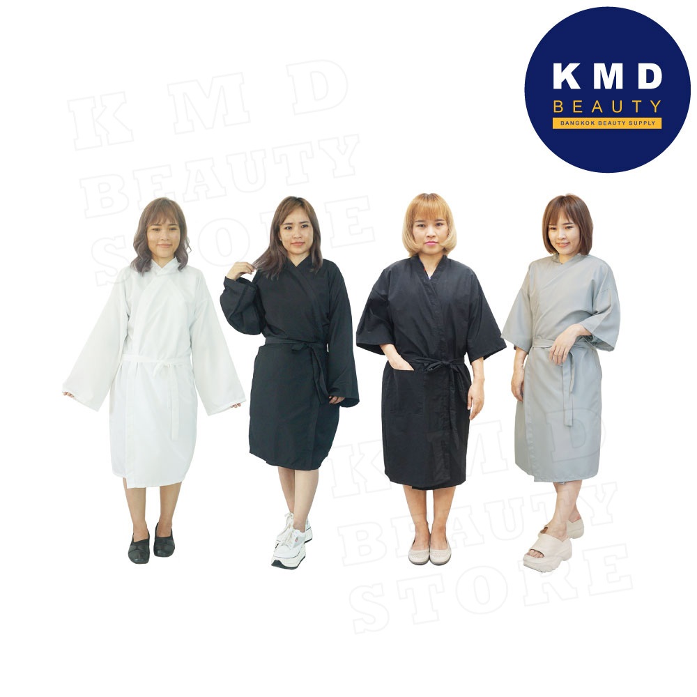 เสื้อคลุมกิโมโน กันเปื้อน กันน้ำ มีสายผูกเอว สำหรับลูกค้าใส่คลุมขณะทำผม ทำหัตถการ ทรีทเม้นท์ ซักได้
