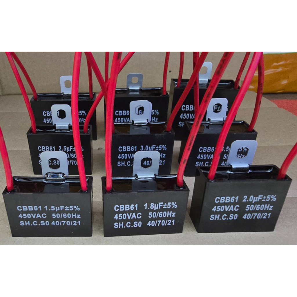 Capacitor AC Volt Model : CBB61 ความจุ : 1.5 1.8 2.0 2.5 3.0 3.5 4.0 5.0 6.0 8.0 uF