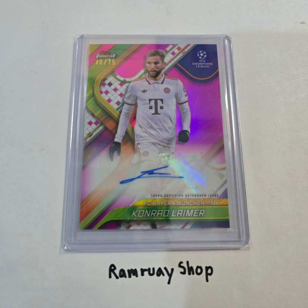 Topps Finest UCL 2023-24 Konrad Laimer Auto 40/75 ลายเซ็นแท้ การ์ดบอล Bayern Munich