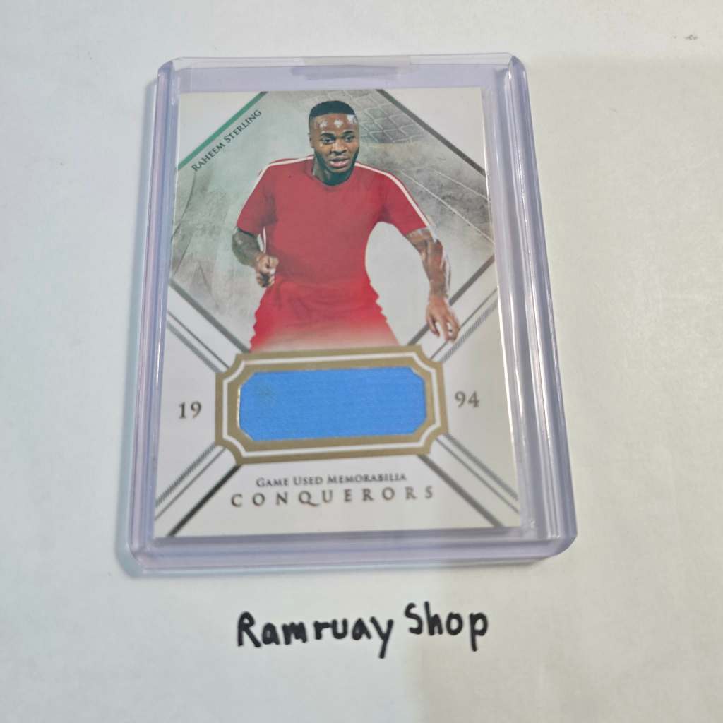 Futera การ์ดนักบอล Raheem Sterling Conquerors 02/43 Game Used Relic Match Worn ของแท้ ส่งไว