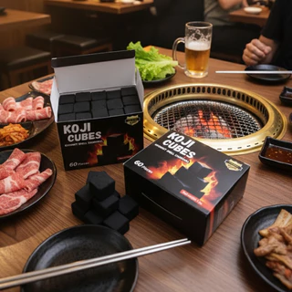 KOJI CUBES ถ่านอัดแท่งทรงลูกเต๋า 25มม. (2.5ซม.) เกรดพรีเมียม ไฟแรงนาน ไร้ควัน สำหรับ เตาฮิดะ และแคมป์ปิ้ง 1 kg 60 ก้อน