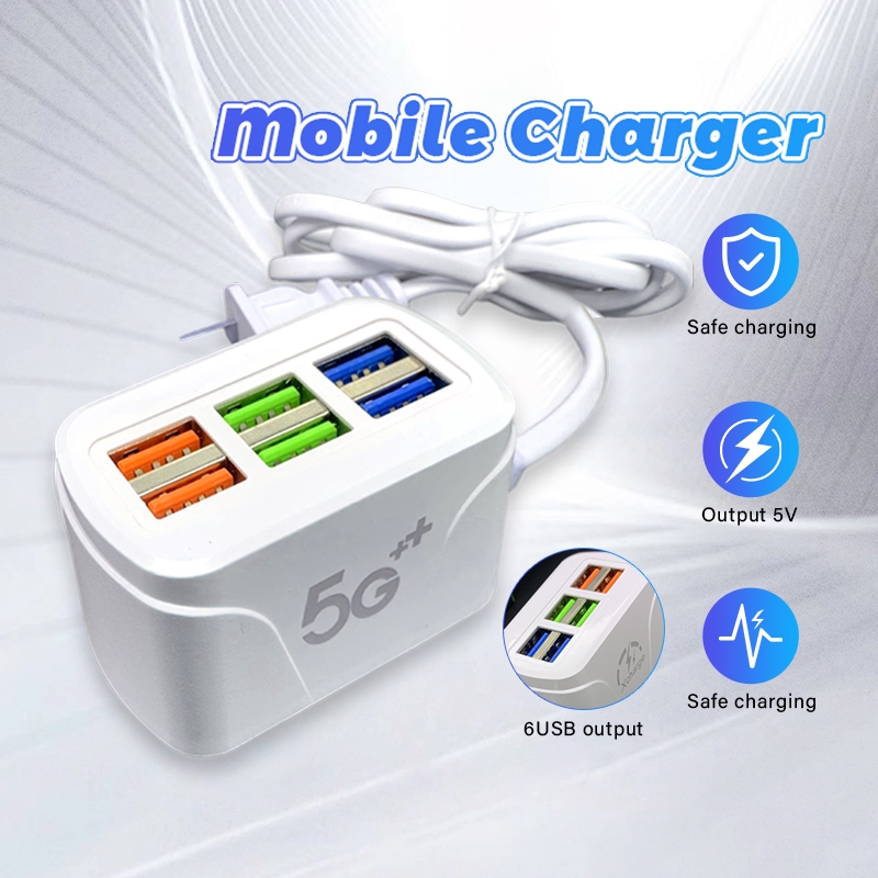 6พอร์ตที่ชาร์จ USB ปลั๊กชาร์จ ช่องปลั๊กไฟ 3.1A ชาร์จเร็ว  เต้าเสียบปลั๊กไฟมัลติฟังก์ชั่น 6พอร์ต