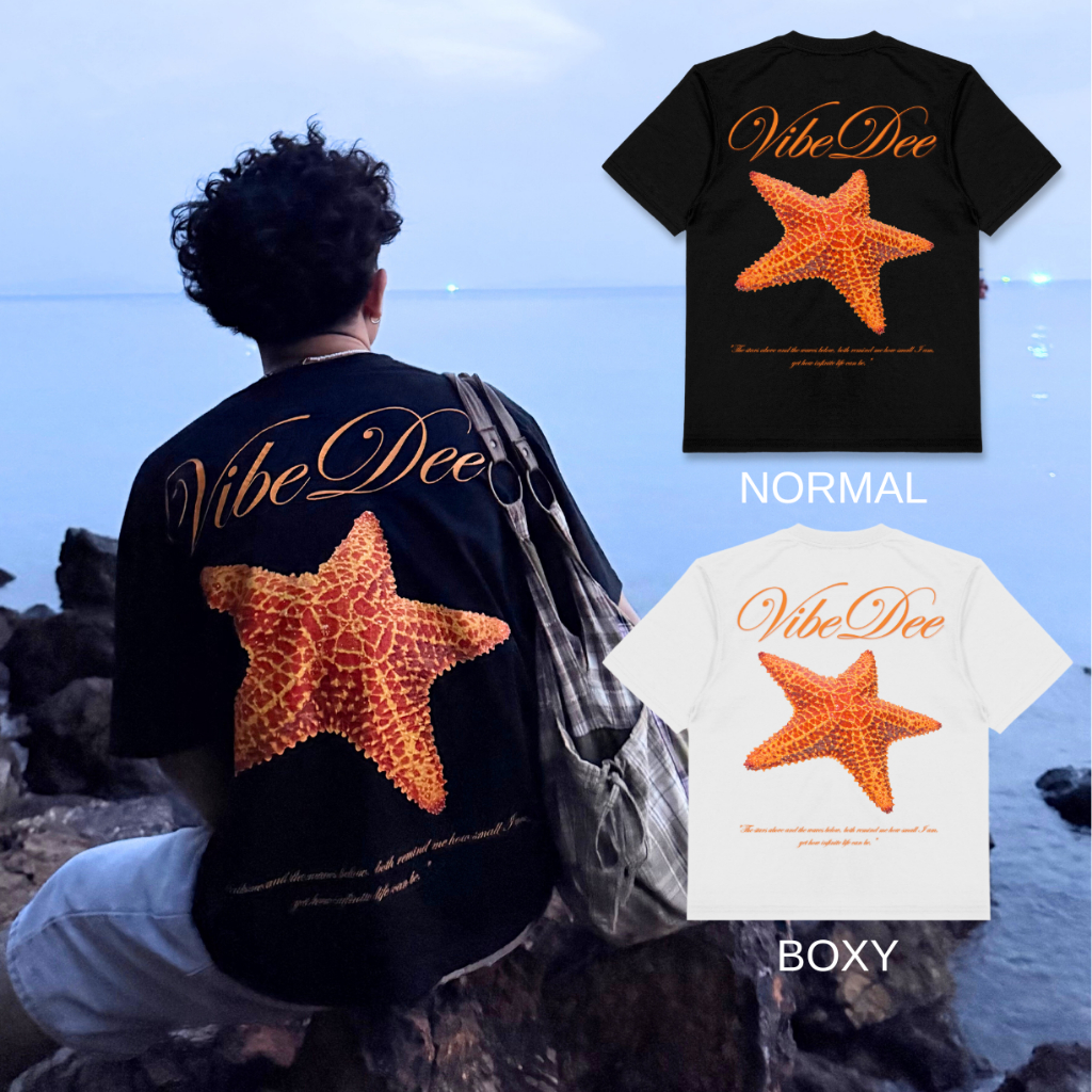VIBEDEE เสื้อยืด Starfish เสื้อทรง Boxy T-Shirt Premium Heavy Cotton 100% ผ้าฝ้ายหนานุ่ม comb no.20 Oversize/ครอป