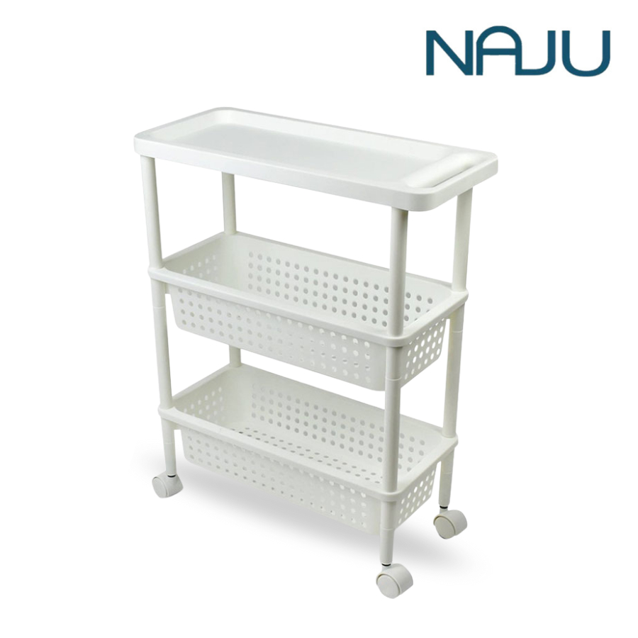 Naju ชั้นรถเข็น ชั้นวางของมีล้อ ชั้นวางของรถเข็นพลาสติก ชั้นวาง3 ชั้น มีล้อเลื่อน ประกอบง่าย