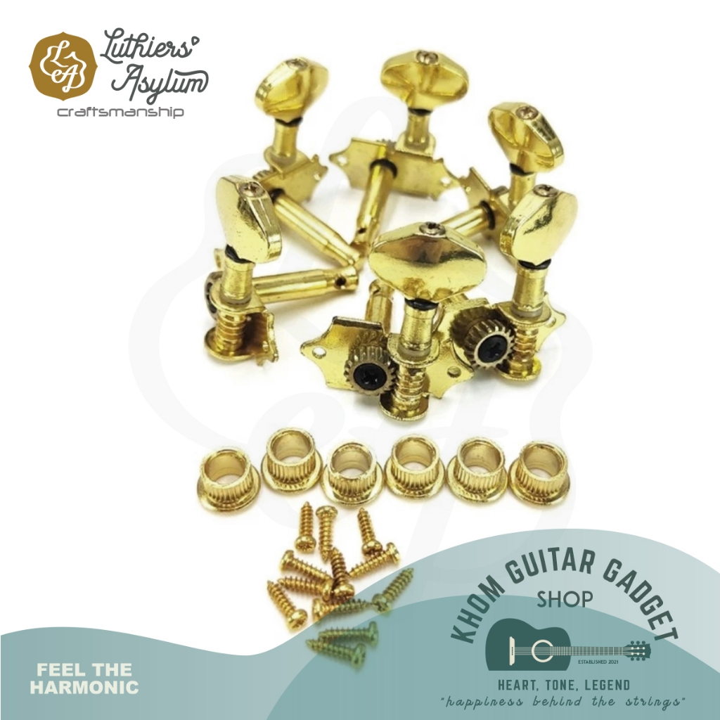 สต็อคไทย ส่งเร็ว ลูกบิดสีทองสไตล์วินเทจ เรโทร โครงสร้างแบบเปิด (Open Gear) อัตราทดของเฟือง 18:1 ชุด 6 ตัว