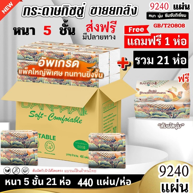 ซื้อ 1 แถม 1 ทิชชู่ยกลัง21ห่อ!!!กระดาษทิชชู่ กระดาษชำระ กระดาษทิชชู่เช็ดหน้า ทิชชู่เช็ดมือ 1ห่อ440 แผ่น หนา5ชั้น 21ห่อ