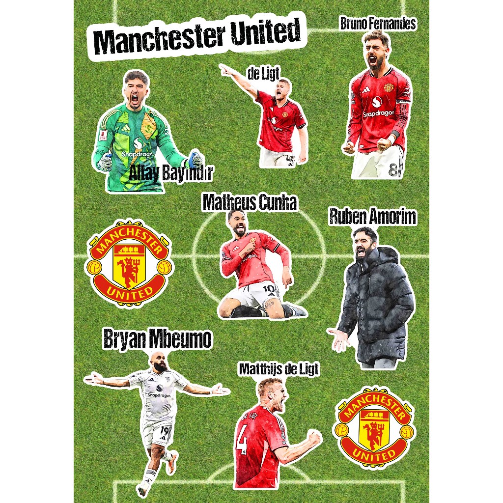 สติกเกอร์ไดคัทเนื้อ PP กันน้ำได้ ตกแต่งตามต้องการ ทีมแมนยู นักเตะ ManU สไตล์ศิลปะตามแบบของทางร้าน