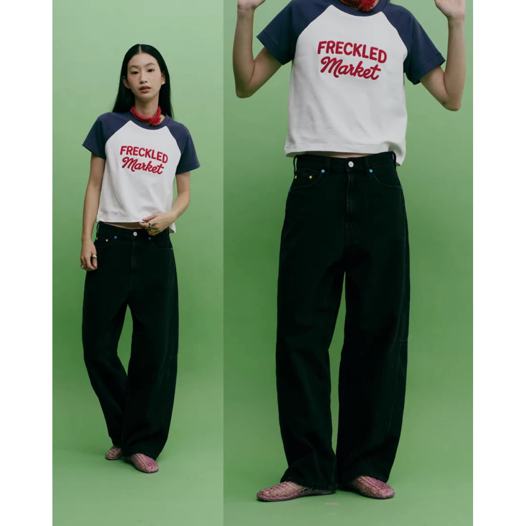 The Freckled Market - Baggy Jeans 002 กางเกงยีนส์ขากระบอก สีดำฟอก