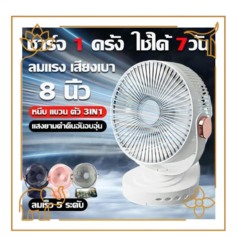 พัดลมพกพา 50000mAh ป่าสบายกว่าแอร์! มอเตอร์เยอรมัน ลมแรง เงียบ ปลอดสาย ใช้ได้ทุกสถานการณ์ แคมป์ปิ้ง/ตั้งโต๊ะ