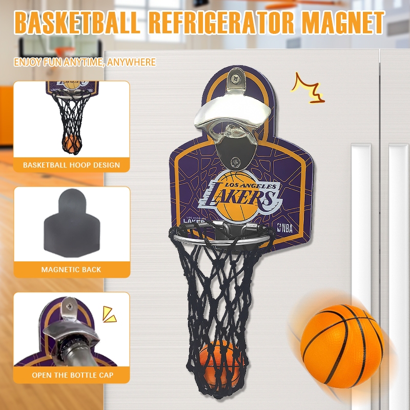 แม่เหล็กติดตู้เย็น ห่วงบาสเกตบอลแบบแขวน มีลูกบาส 3D สไตล์สปอร์ต แข็งแรงทนทาน