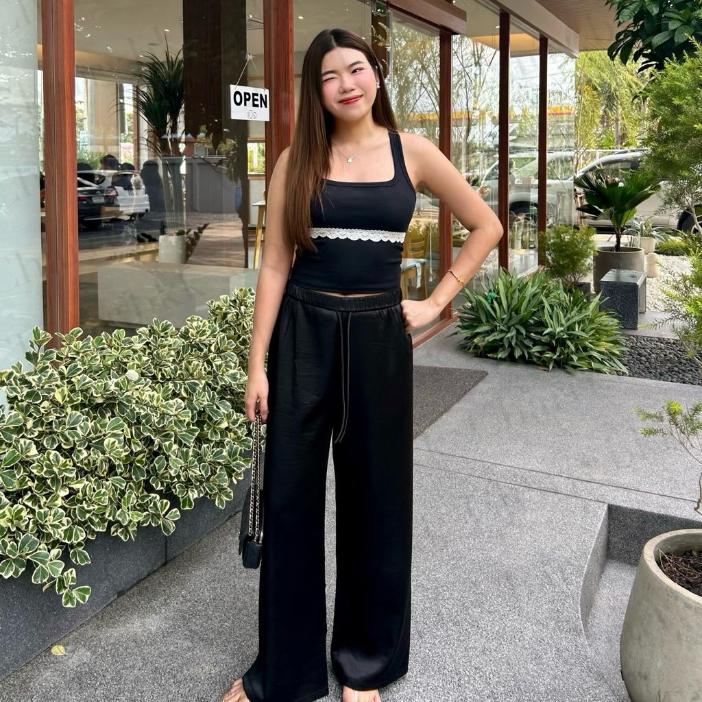 Charrr.bkk - Kelly Satin pants กางเกงขายาวผ้าซาตินทรงขากระบอก - รูปที่ 4