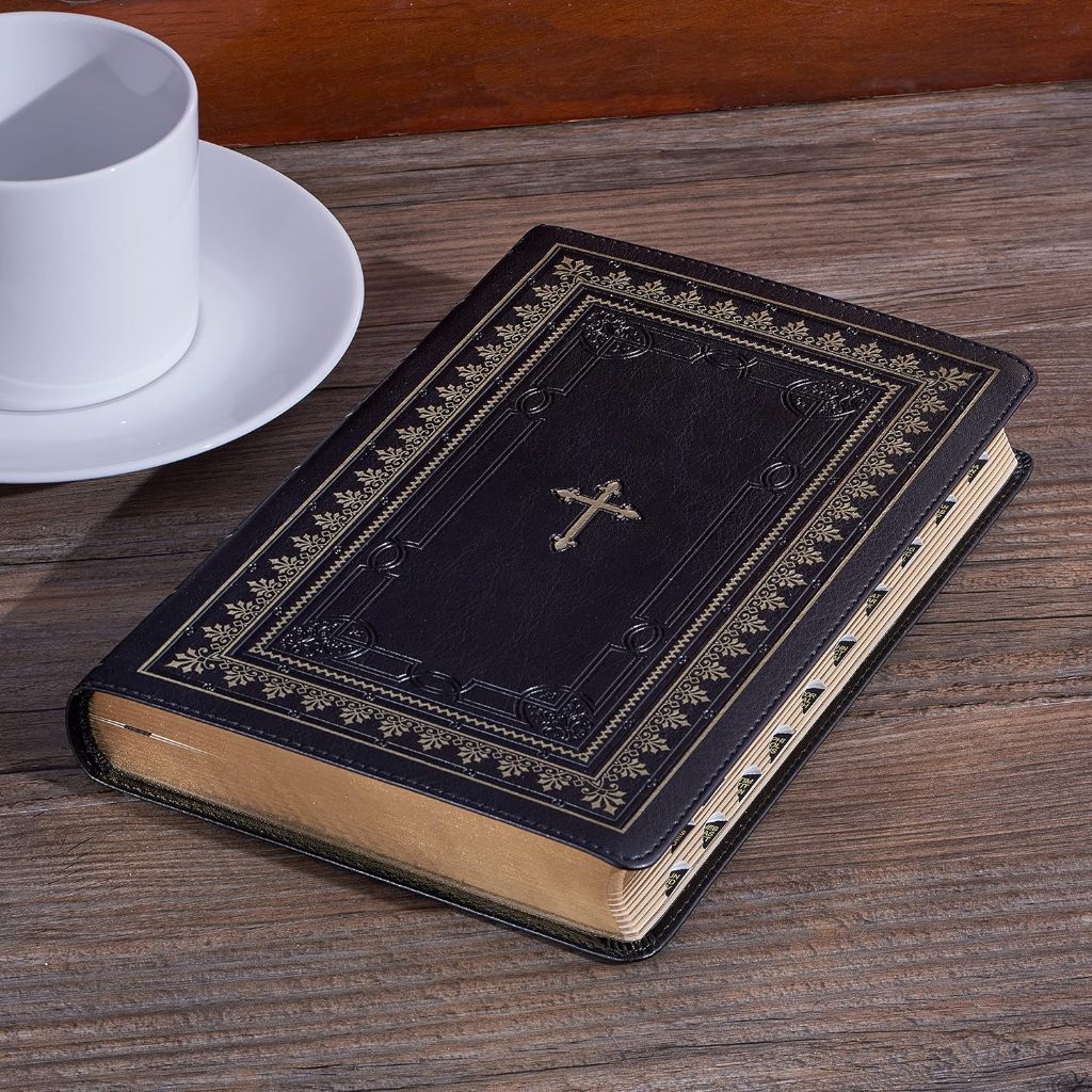 KJV Holy Bible Standard Size Faux Leather Red Letter Edition Black/Gold Cross
